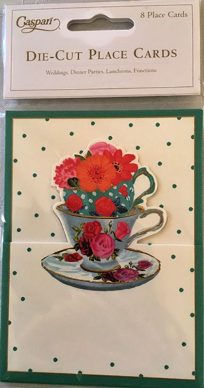 Bordkort Caspari Tea Cups med blomster.