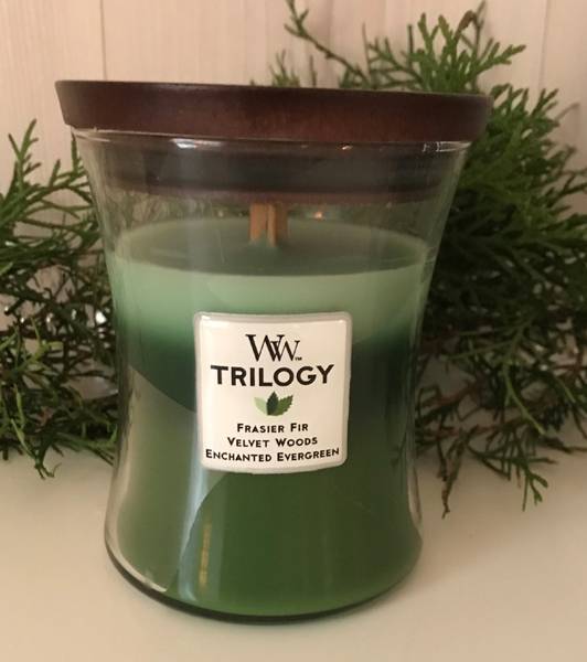 Juleduftlys, WoodWick, Trilogy, gran,hint av sitrus