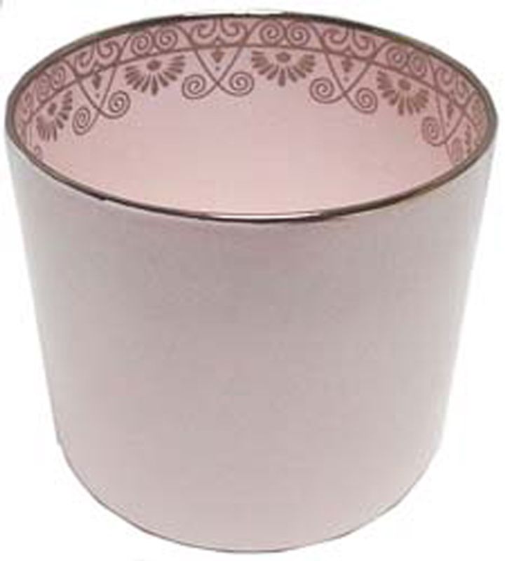 Telysglass, rosa, med gull dekor.